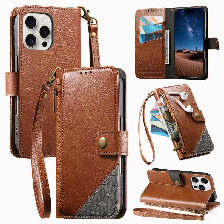 Portafoglio con cerniera e cinturino in ecopelle vegana, For iPhone 15 Pro Max, For iPhone 15 Pro, For iPhone 15 Plus, For iPhone 15