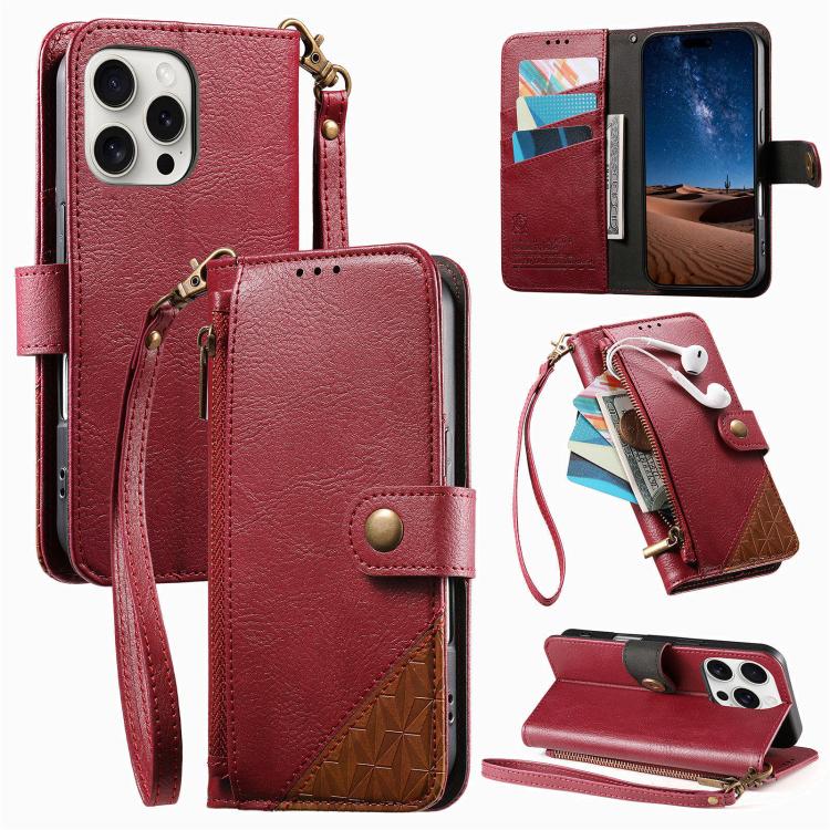 Portafoglio con cerniera e cinturino in ecopelle vegana, For iPhone 15 Pro Max, For iPhone 15 Pro, For iPhone 15 Plus, For iPhone 15