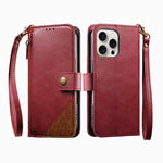 Portafoglio con cerniera e cinturino in ecopelle vegana, For iPhone 15 Pro Max, For iPhone 15 Pro, For iPhone 15 Plus, For iPhone 15