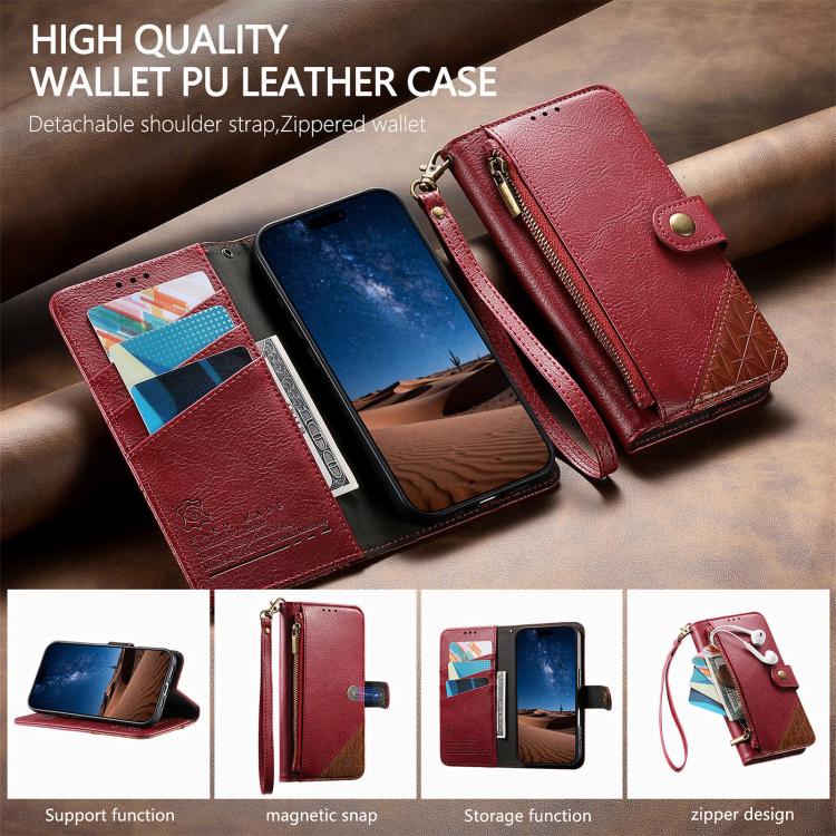 Portafoglio con cerniera e cinturino in ecopelle vegana, For iPhone 15 Pro Max, For iPhone 15 Pro, For iPhone 15 Plus, For iPhone 15