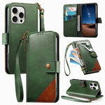 Portafoglio con cerniera e cinturino in ecopelle vegana, For iPhone 15 Pro Max, For iPhone 15 Pro, For iPhone 15 Plus, For iPhone 15