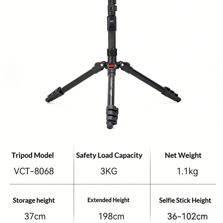 Supporto per telefono regolabile da 1,98 m YUNTENG VCT-8068 per streaming live, VCT-8068