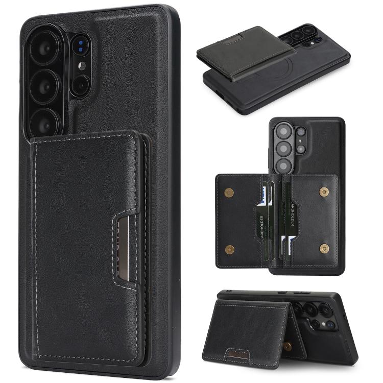 Custodia per telefono in pelle Kalebol Strong MagSafe con porta carte magnetico a due ante e chiusura a strappo., For Galaxy S26+ 5G, For Galaxy S26 Ultra 5G, For Galaxy S26 5G, For Galaxy S25 5G
