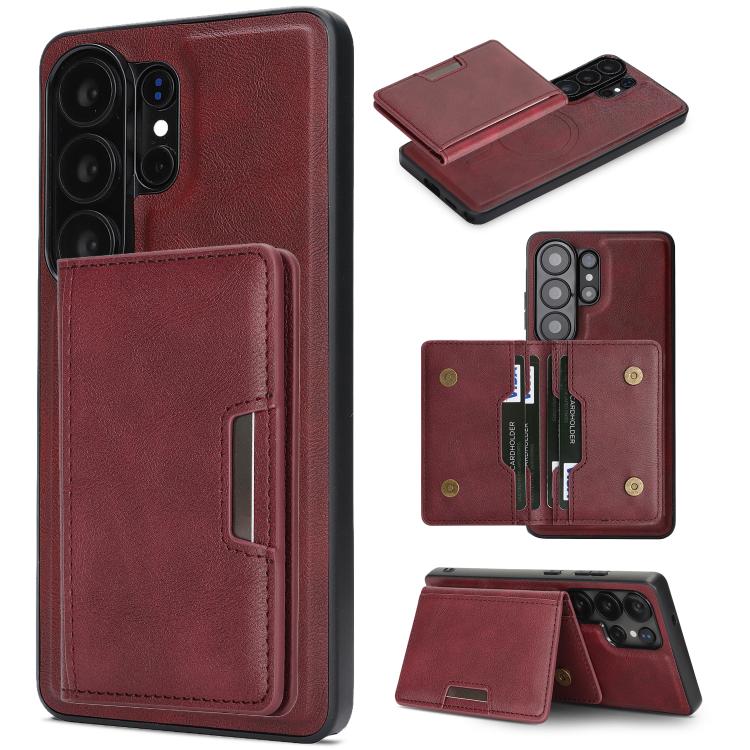 Custodia per telefono in pelle Kalebol Strong MagSafe con porta carte magnetico a due ante e chiusura a strappo., For Galaxy S26+ 5G, For Galaxy S26 Ultra 5G, For Galaxy S26 5G, For Galaxy S25 5G