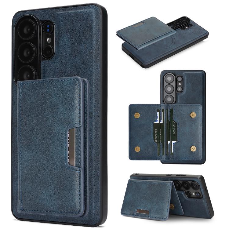 Custodia per telefono in pelle Kalebol Strong MagSafe con porta carte magnetico a due ante e chiusura a strappo., For Galaxy S26+ 5G, For Galaxy S26 Ultra 5G, For Galaxy S26 5G, For Galaxy S25 5G