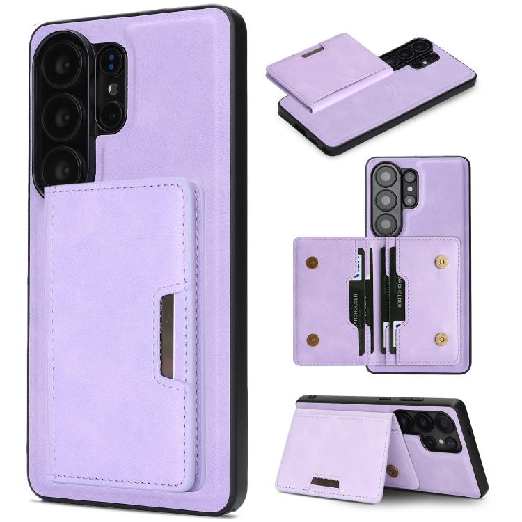 Custodia per telefono in pelle Kalebol Strong MagSafe con porta carte magnetico a due ante e chiusura a strappo., For Galaxy S26+ 5G, For Galaxy S26 Ultra 5G, For Galaxy S26 5G, For Galaxy S25 5G