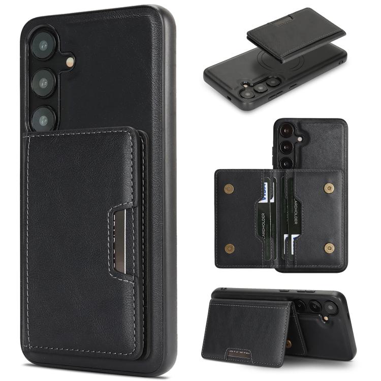 Custodia per telefono in pelle Kalebol Strong MagSafe con porta carte magnetico a due ante e chiusura a strappo., For Galaxy S26+ 5G, For Galaxy S26 Ultra 5G, For Galaxy S26 5G, For Galaxy S25 5G