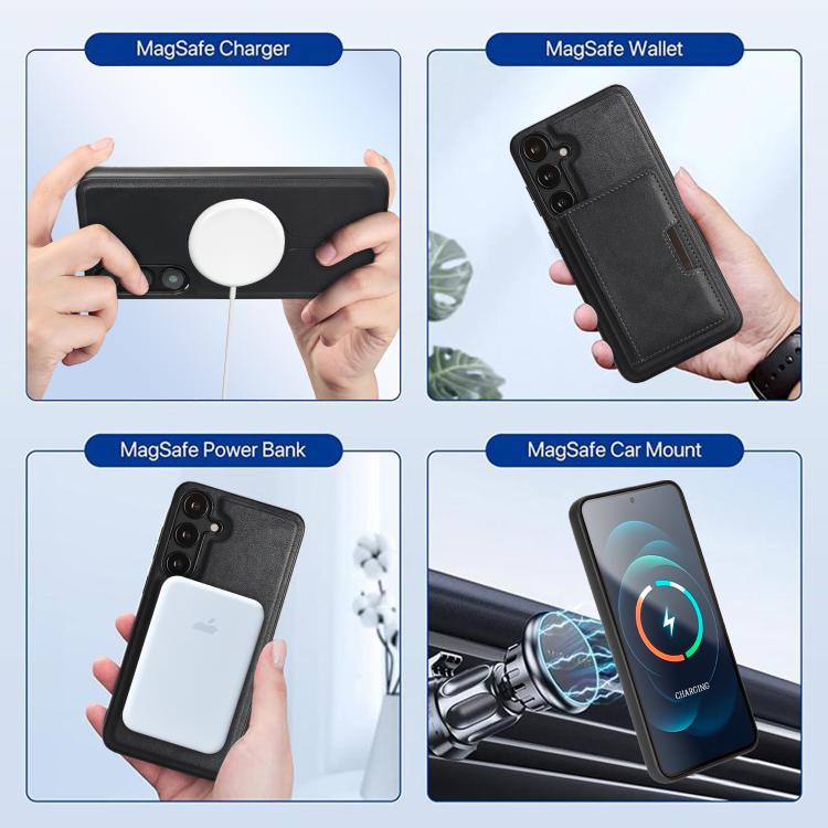 Custodia per telefono in pelle Kalebol Strong MagSafe con porta carte magnetico a due ante e chiusura a strappo., For Galaxy S25+ 5G, For Galaxy S25 Ultra 5G, For Galaxy S24 Ultra 5G, For Galaxy S24+ 5G