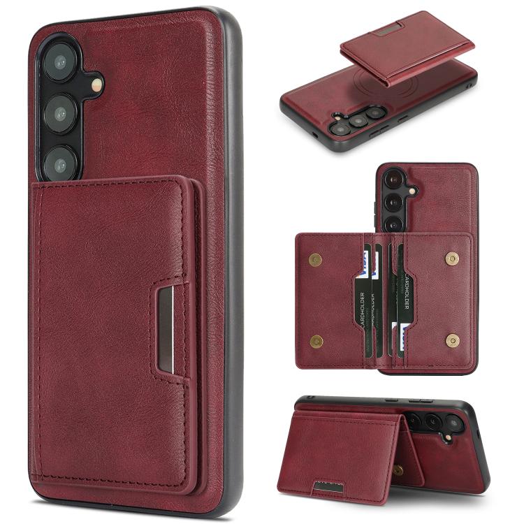 Custodia per telefono in pelle Kalebol Strong MagSafe con porta carte magnetico a due ante e chiusura a strappo., For Galaxy S25+ 5G, For Galaxy S25 Ultra 5G, For Galaxy S24 Ultra 5G, For Galaxy S24+ 5G