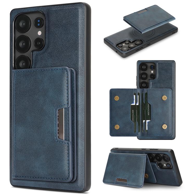 Custodia per telefono in pelle Kalebol Strong MagSafe con porta carte magnetico a due ante e chiusura a strappo., For Galaxy S25+ 5G, For Galaxy S25 Ultra 5G, For Galaxy S24 Ultra 5G, For Galaxy S24+ 5G