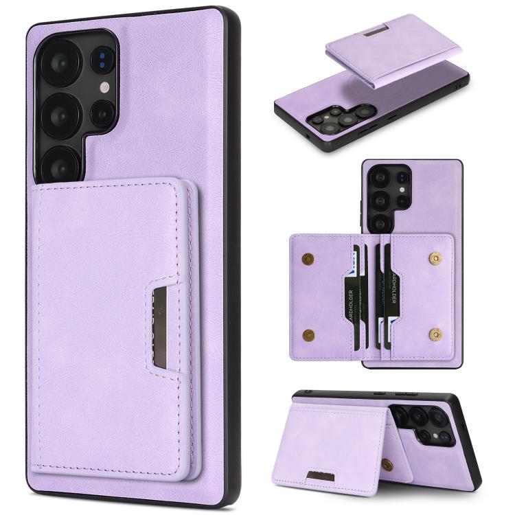 Custodia per telefono in pelle Kalebol Strong MagSafe con porta carte magnetico a due ante e chiusura a strappo., For Galaxy S25+ 5G, For Galaxy S25 Ultra 5G, For Galaxy S24 Ultra 5G, For Galaxy S24+ 5G