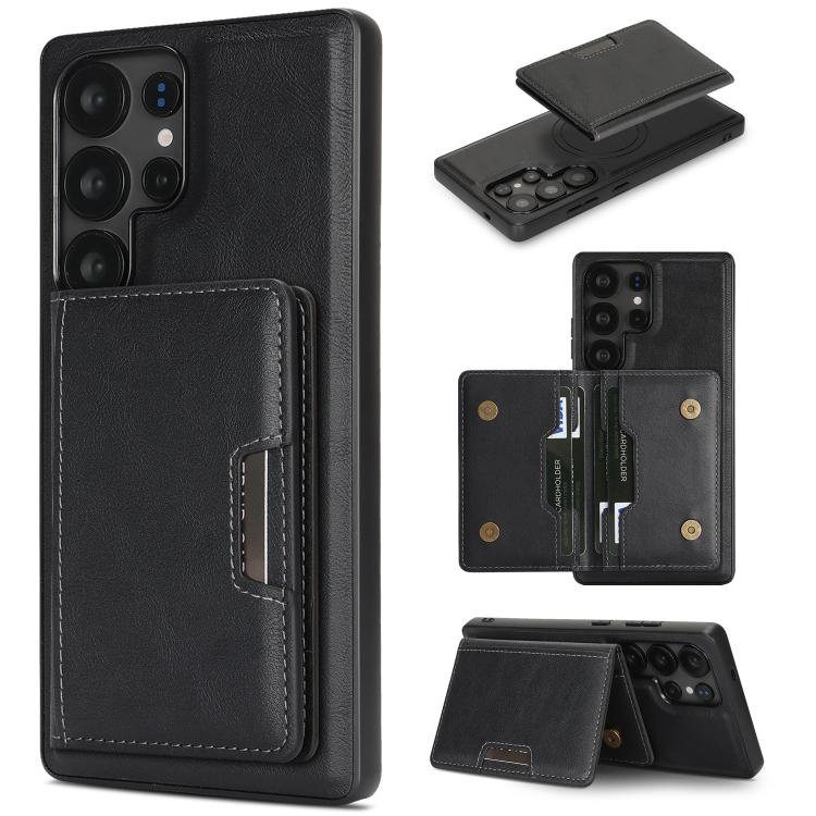 Custodia per telefono in pelle Kalebol Strong MagSafe con porta carte magnetico a due ante e chiusura a strappo., For Galaxy S25+ 5G, For Galaxy S25 Ultra 5G, For Galaxy S24 Ultra 5G, For Galaxy S24+ 5G