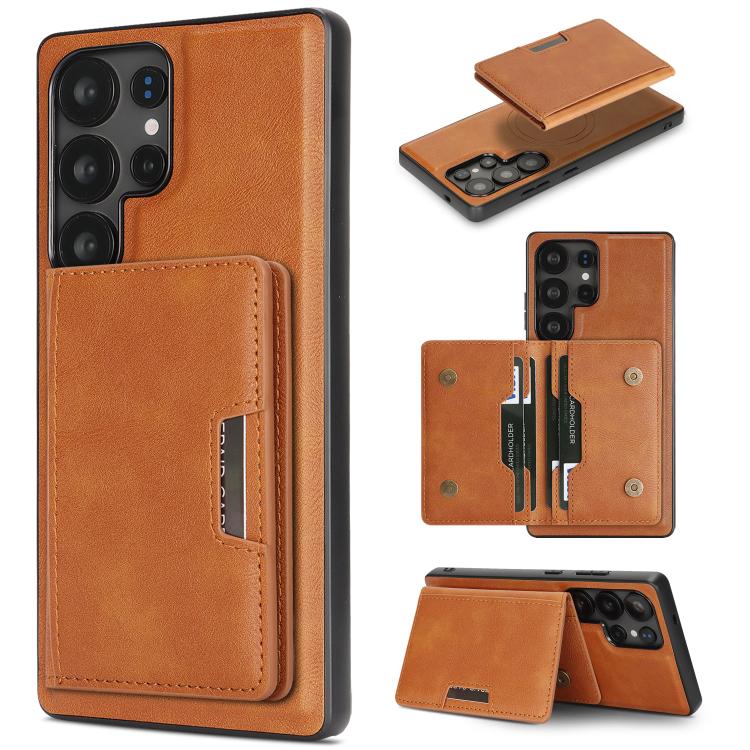 Custodia per telefono in pelle Kalebol Strong MagSafe con porta carte magnetico a due ante e chiusura a strappo., For Galaxy S25+ 5G, For Galaxy S25 Ultra 5G, For Galaxy S24 Ultra 5G, For Galaxy S24+ 5G