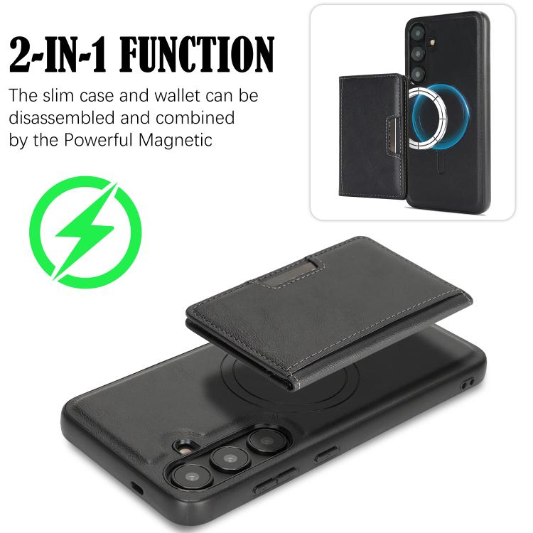 Custodia per telefono in pelle Kalebol Strong MagSafe con porta carte magnetico a due ante e chiusura a strappo., For Galaxy S26+ 5G, For Galaxy S26 Ultra 5G, For Galaxy S26 5G, For Galaxy S25 5G