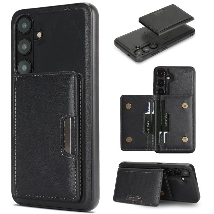 Custodia per telefono in pelle Kalebol Strong MagSafe con porta carte magnetico a due ante e chiusura a strappo., For Galaxy S26+ 5G, For Galaxy S26 Ultra 5G, For Galaxy S26 5G, For Galaxy S25 5G