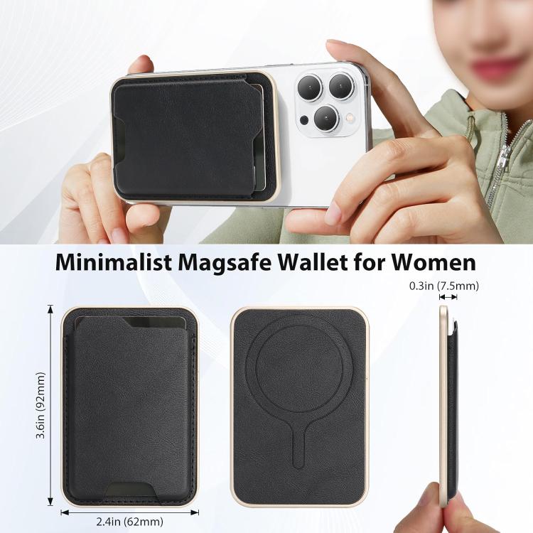 Portafoglio ultra sottile in ecopelle con chiusura magnetica e bordi dorati.