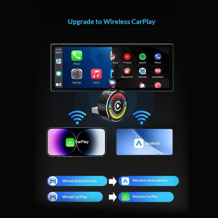 M47 2 in 1 AI Box Convertitore da cablato a wireless per CarPlay/Android Auto Adattatore wireless per auto, M47