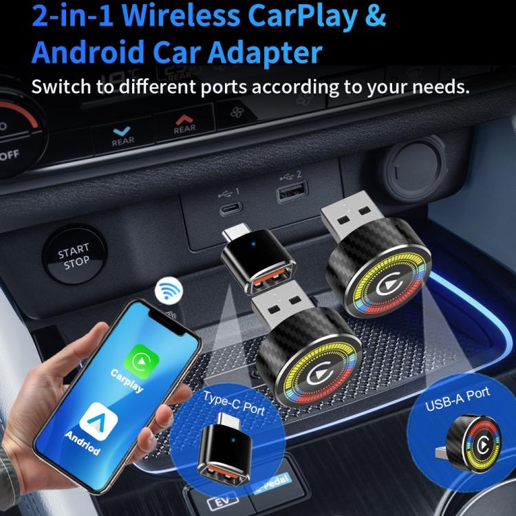 M47 2 in 1 AI Box Convertitore da cablato a wireless per CarPlay/Android Auto Adattatore wireless per auto, M47
