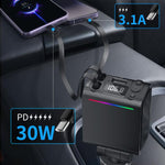 C88 con doppio cavo retrattile, Bluetooth 5.3, caricatore da auto USB e adattatore per accendisigari., C88