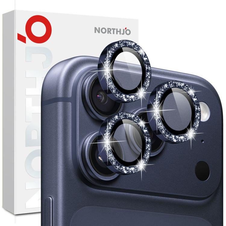 NORTHJO 1 Set Pellicola protettiva per obiettivo fotografico con anello in metallo glitterato, For iPhone 17 Pro / 17 Pro Max