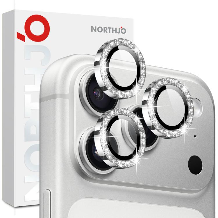 NORTHJO 1 Set Pellicola protettiva per obiettivo fotografico con anello in metallo glitterato, For iPhone 17 Pro / 17 Pro Max
