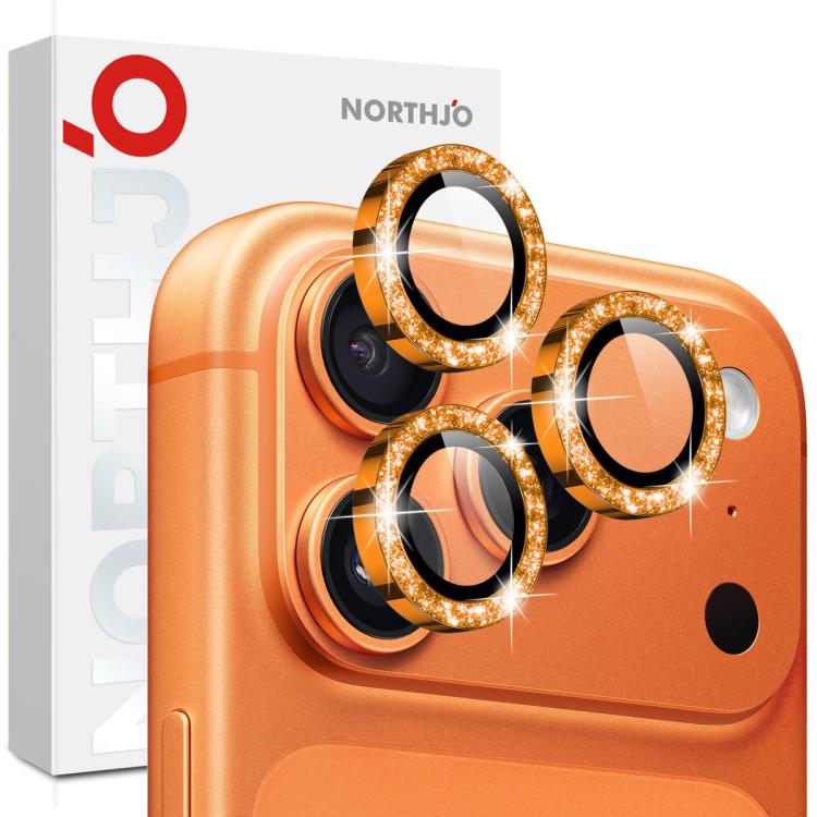 NORTHJO 1 Set Pellicola protettiva per obiettivo fotografico con anello in metallo glitterato, For iPhone 17 Pro / 17 Pro Max