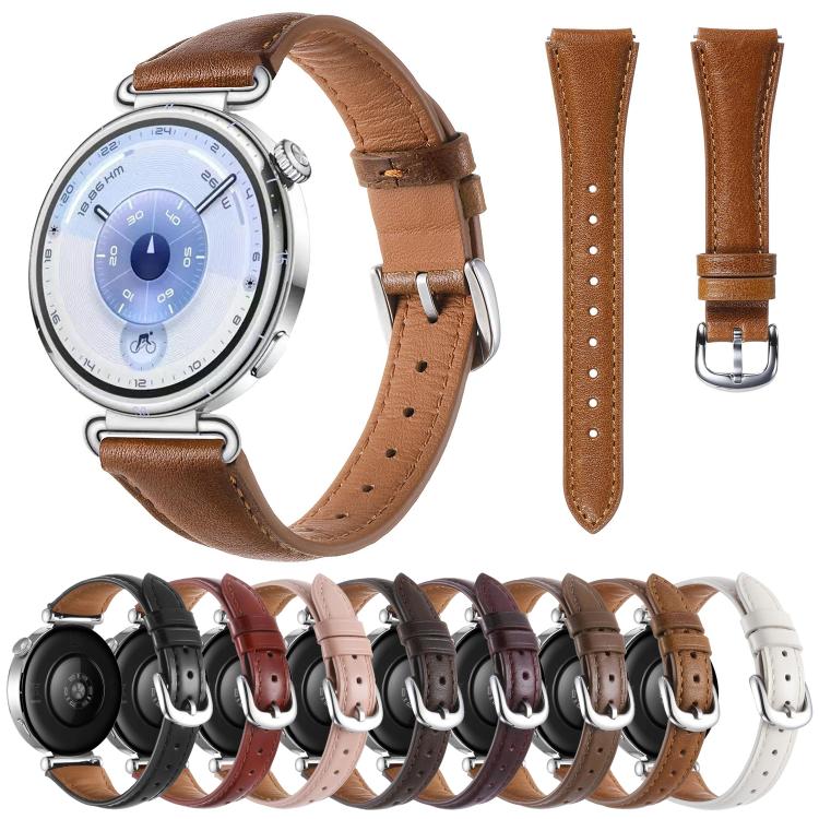Cinturino per orologio in vera pelle con fibbia sottile in argento e trattamento a cera., 18mm