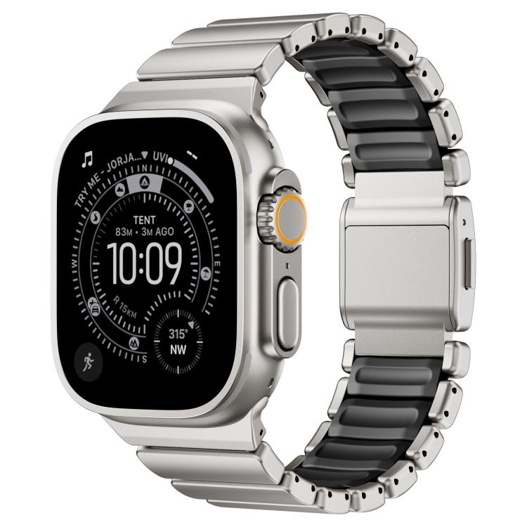 Cinturino per orologio in acciaio inossidabile con fibbia magnetica e perlina singola in silicone., For Apple Watch 46mm / 49mm / 45mm / 44mm