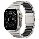 Cinturino per orologio in acciaio inossidabile con fibbia magnetica e perlina singola in silicone., For Apple Watch 46mm / 49mm / 45mm / 44mm