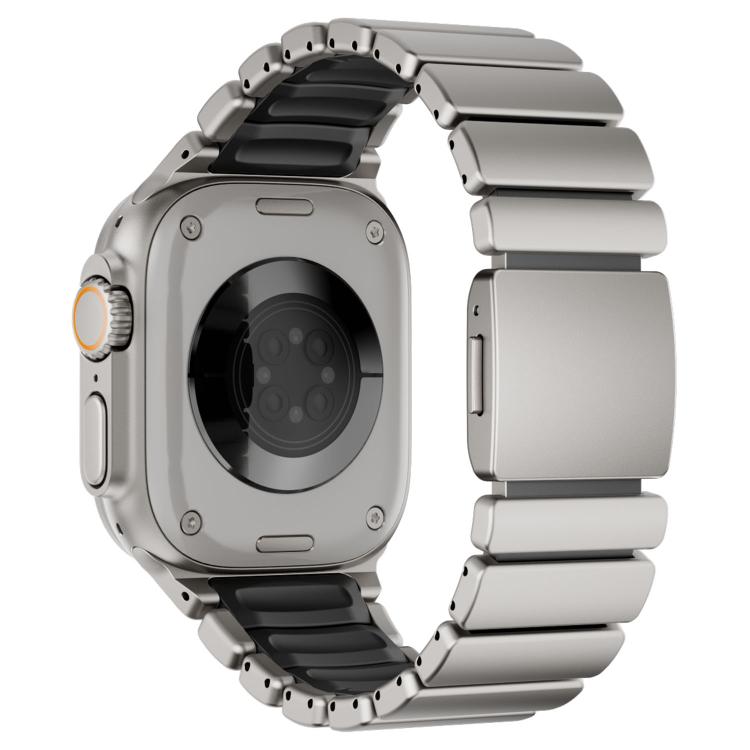 Cinturino per orologio in acciaio inossidabile con fibbia magnetica e perlina singola in silicone., For Apple Watch 46mm / 49mm / 45mm / 44mm