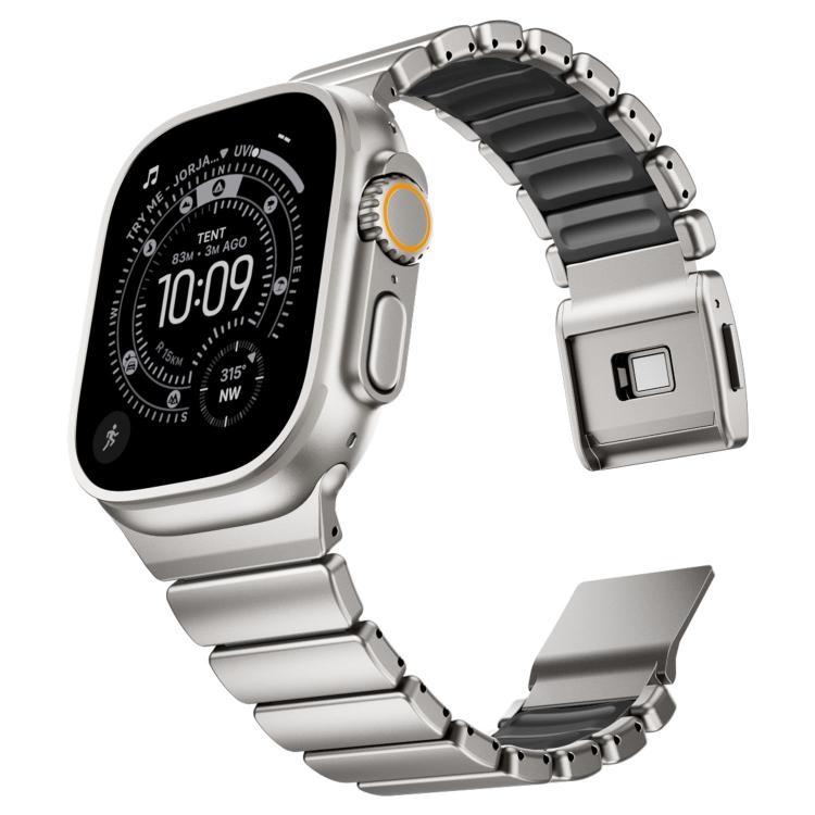 Cinturino per orologio in acciaio inossidabile con fibbia magnetica e perlina singola in silicone., For Apple Watch 46mm / 49mm / 45mm / 44mm