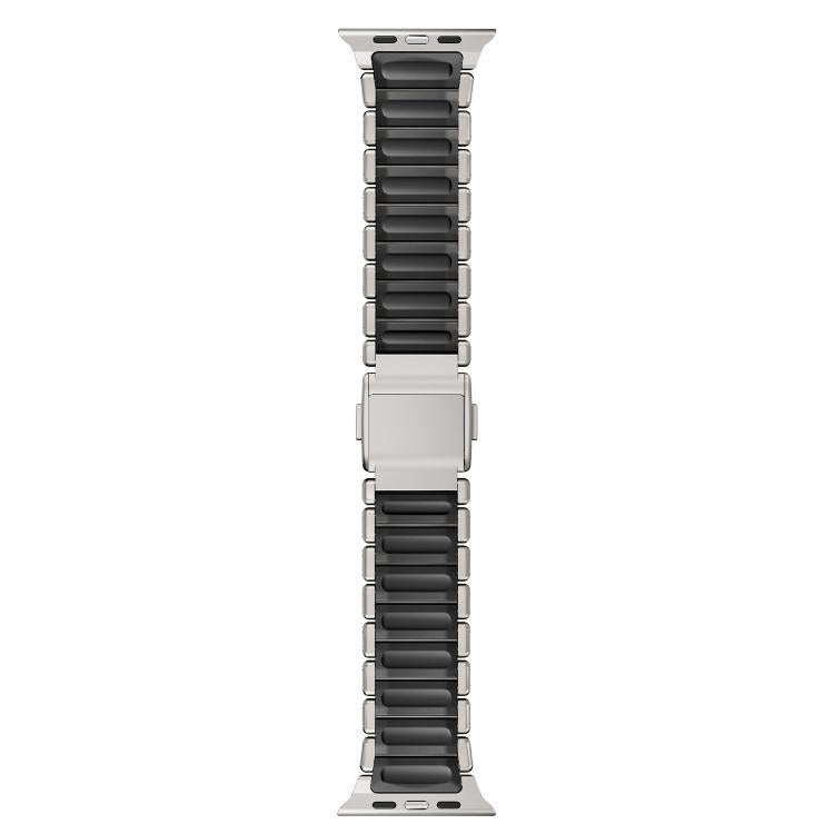 Cinturino per orologio in acciaio inossidabile con fibbia magnetica e perlina singola in silicone., For Apple Watch 46mm / 49mm / 45mm / 44mm