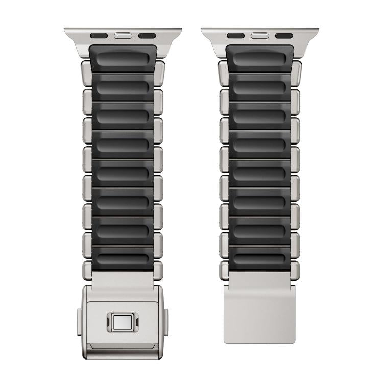 Cinturino per orologio in acciaio inossidabile con fibbia magnetica e perlina singola in silicone., For Apple Watch 46mm / 49mm / 45mm / 44mm