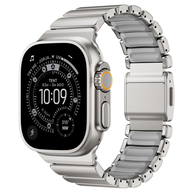 Cinturino per orologio in acciaio inossidabile con fibbia magnetica e perlina singola in silicone., For Apple Watch 46mm / 49mm / 45mm / 44mm