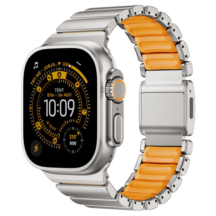 Cinturino per orologio in acciaio inossidabile con fibbia magnetica e perlina singola in silicone., For Apple Watch 46mm / 49mm / 45mm / 44mm