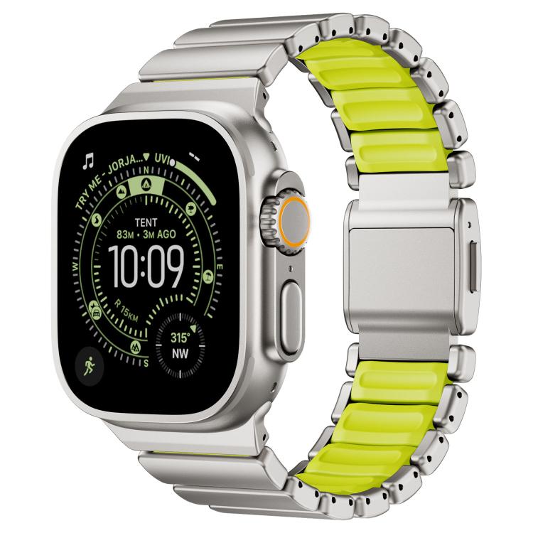 Cinturino per orologio in acciaio inossidabile con fibbia magnetica e perlina singola in silicone., For Apple Watch 46mm / 49mm / 45mm / 44mm