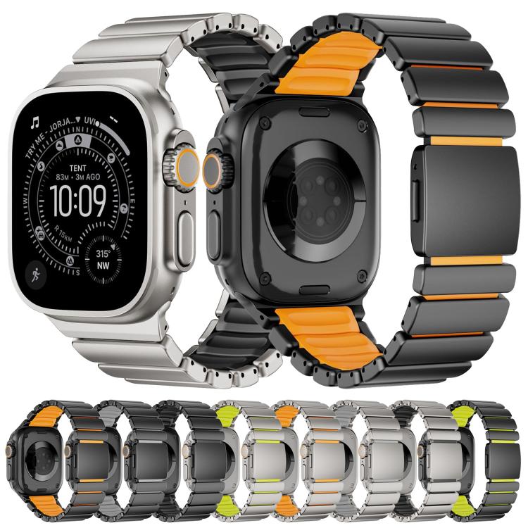 Cinturino per orologio in acciaio inossidabile con fibbia magnetica e perlina singola in silicone., For Apple Watch 46mm / 49mm / 45mm / 44mm