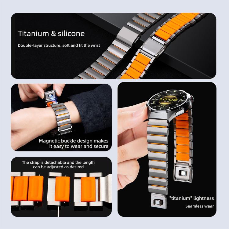 Cinturino per orologio Norman con fibbia magnetica in titanio e silicone, 22mm