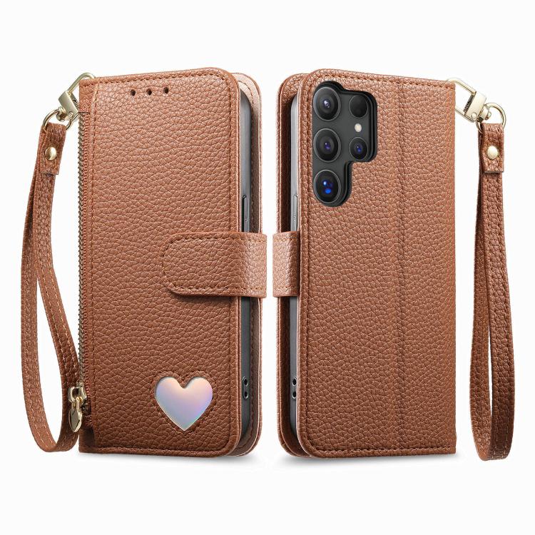Portafoglio con cerniera a forma di cuore fantasy, custodia per telefono in pelle vegana con cinturino, For Samsung Galaxy S25 Ultra 5G