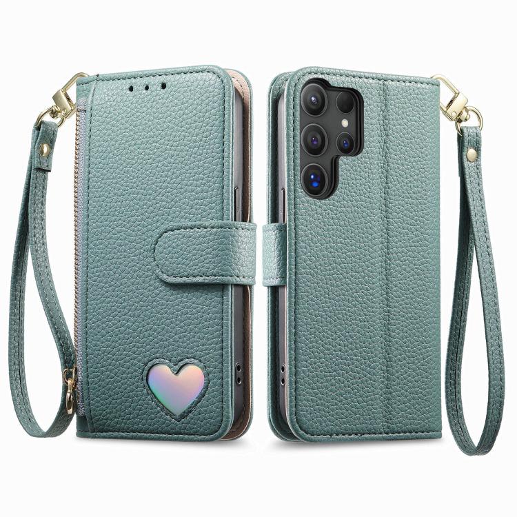Portafoglio con cerniera a forma di cuore fantasy, custodia per telefono in pelle vegana con cinturino, For Samsung Galaxy S25 Ultra 5G