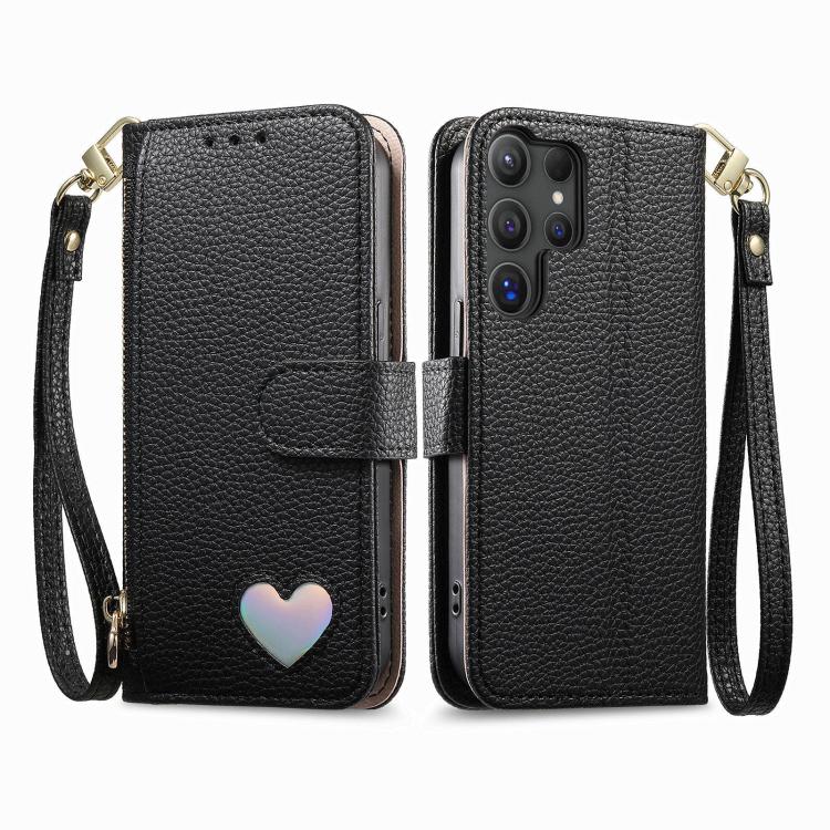 Portafoglio con cerniera a forma di cuore fantasy, custodia per telefono in pelle vegana con cinturino, For Samsung Galaxy S25 Ultra 5G