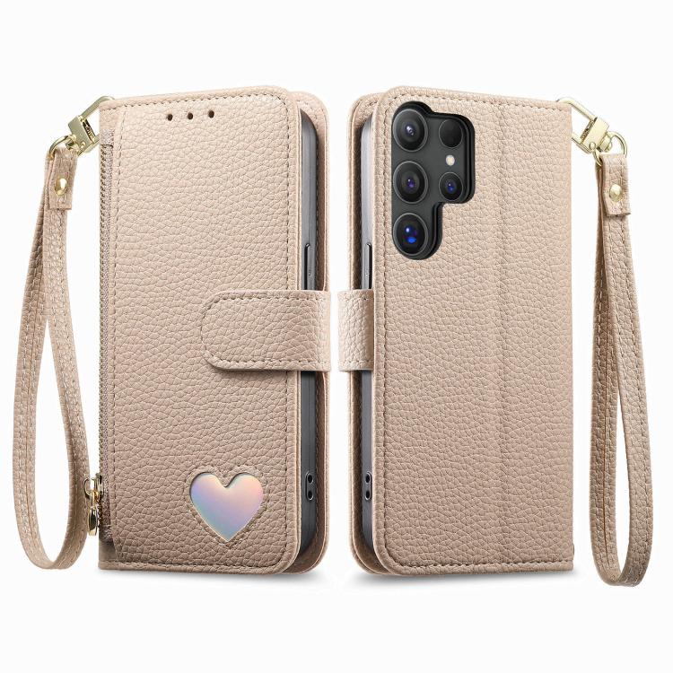 Portafoglio con cerniera a forma di cuore fantasy, custodia per telefono in pelle vegana con cinturino, For Samsung Galaxy S25 Ultra 5G