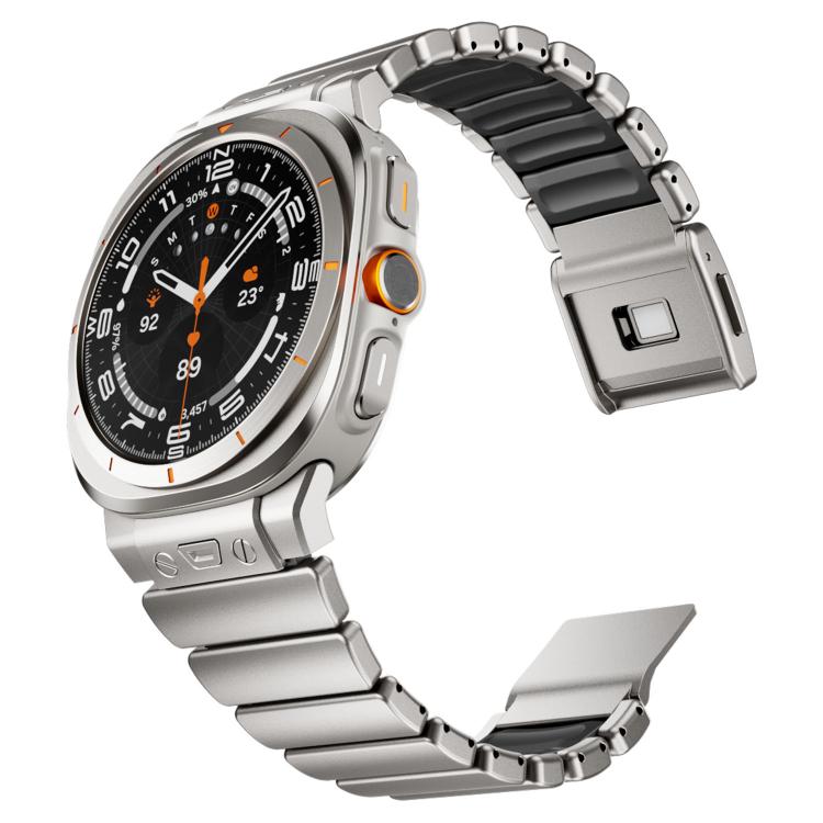 Cinturino per orologio in acciaio inossidabile con fibbia magnetica e perlina singola in silicone., For Samsung Galaxy Watch Ultra 47mm / Ultra 2025