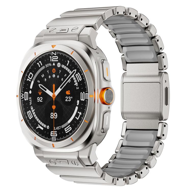 Cinturino per orologio in acciaio inossidabile con fibbia magnetica e perlina singola in silicone., For Samsung Galaxy Watch Ultra 47mm / Ultra 2025