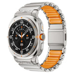Cinturino per orologio in acciaio inossidabile con fibbia magnetica e perlina singola in silicone., For Samsung Galaxy Watch Ultra 47mm / Ultra 2025