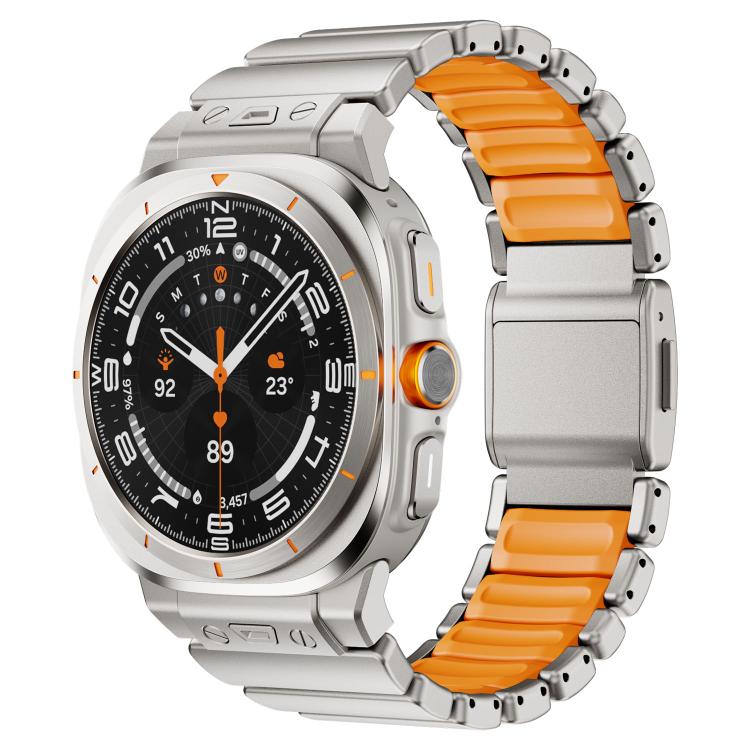 Cinturino per orologio in acciaio inossidabile con fibbia magnetica e perlina singola in silicone., For Samsung Galaxy Watch Ultra 47mm / Ultra 2025