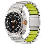 Cinturino per orologio in acciaio inossidabile con fibbia magnetica e perlina singola in silicone., For Samsung Galaxy Watch Ultra 47mm / Ultra 2025