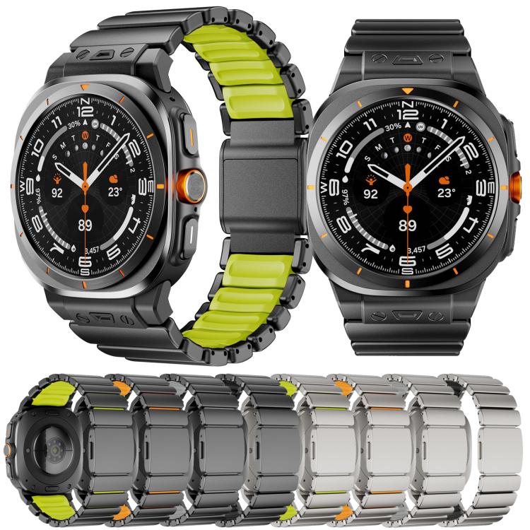 Cinturino per orologio in acciaio inossidabile con fibbia magnetica e perlina singola in silicone., For Samsung Galaxy Watch Ultra 47mm / Ultra 2025