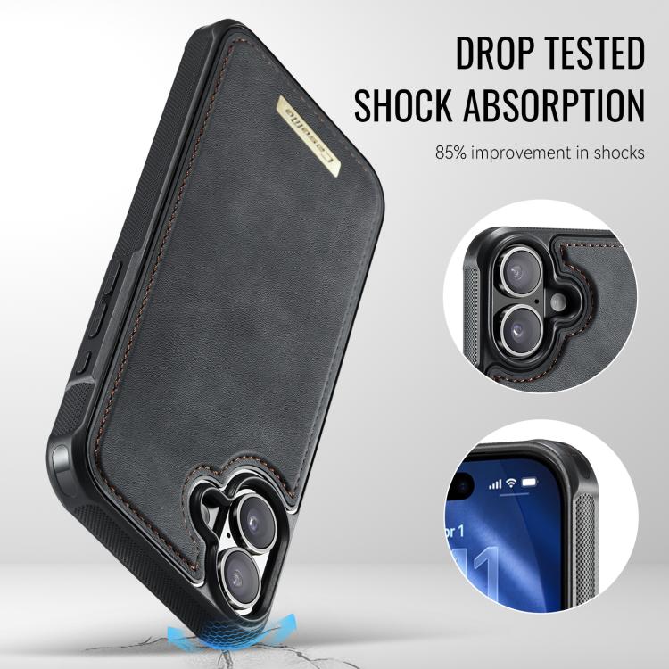 Custodia per telefono CaseMe serie Me80 con portafoglio rimovibile, protezione magnetica RFID e pelle vegana., For iPhone 16, For iPhone 15 Pro Max, For iPhone 15 Pro, For iPhone 15 Plus / 14 Plus