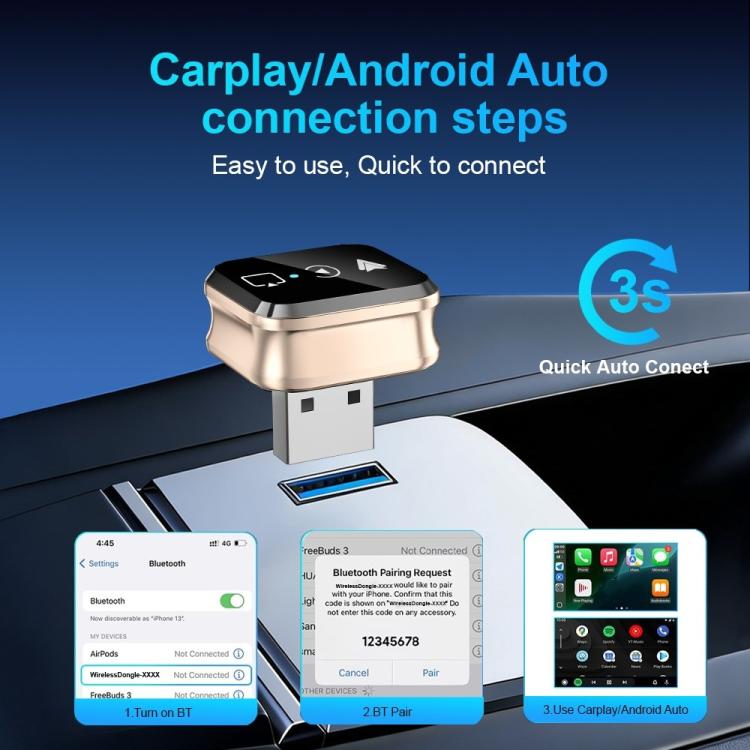 Adattatore M70 per AirPlay/Miracast 4 in 1 per mirroring dello schermo, compatibile con CarPlay/Android Auto, da cablato a wireless., M70